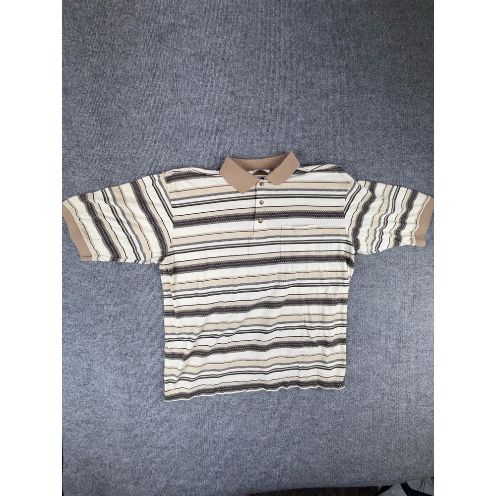 Classics By Palmland Polo Shirt Mens 2XLT Beige Striped Knit Pocket 6027-100